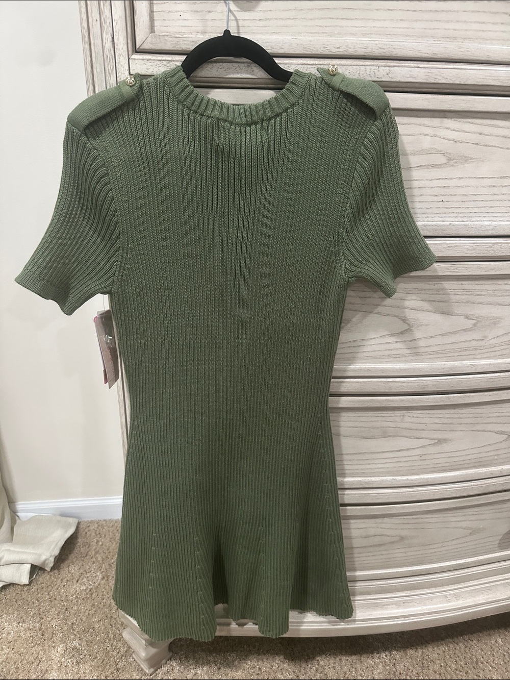 French Connection Olive Ribbed Button-Front Midi Dress - Picture 5 of 5